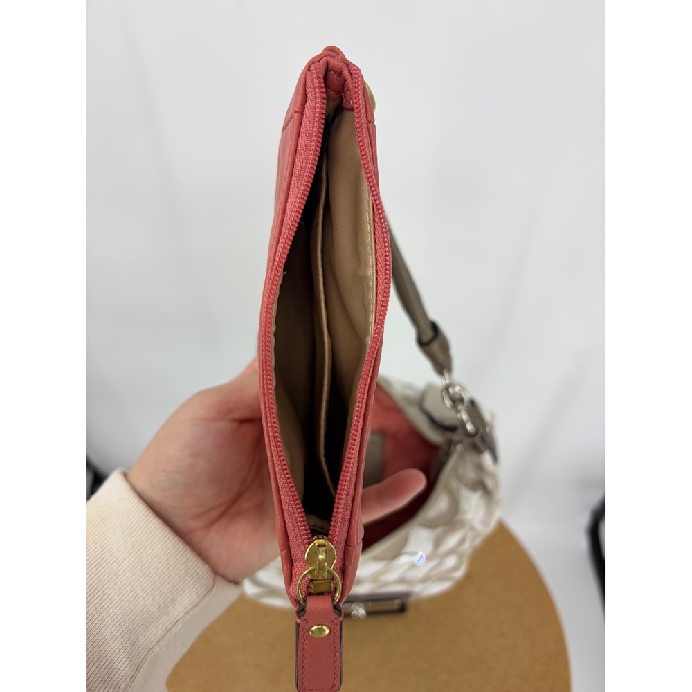Coach Poppy Signature Sequin Applique Hobo Bag Khaki Cream 16791 with Pouch - Picture 8 of 8